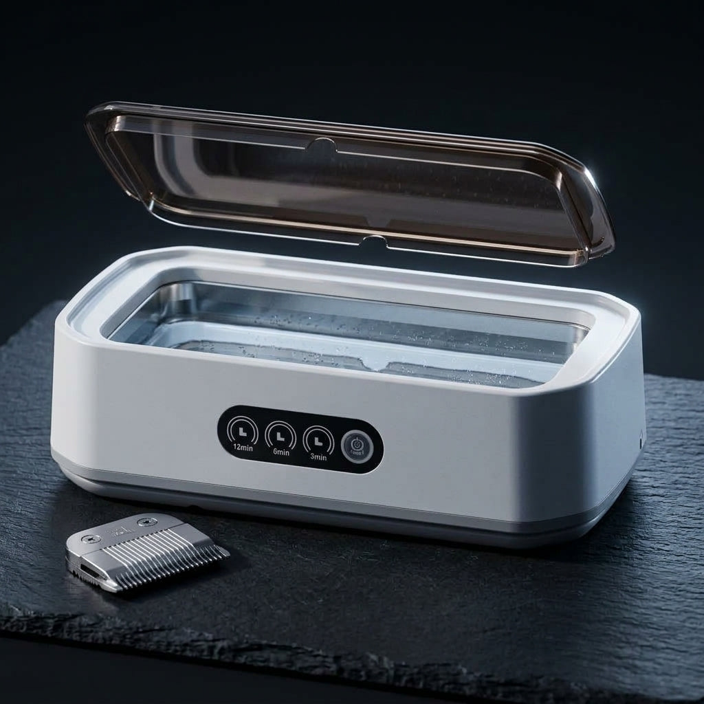 The Pivot Cleaner ultrasonic tool cleaner with a clipper blade